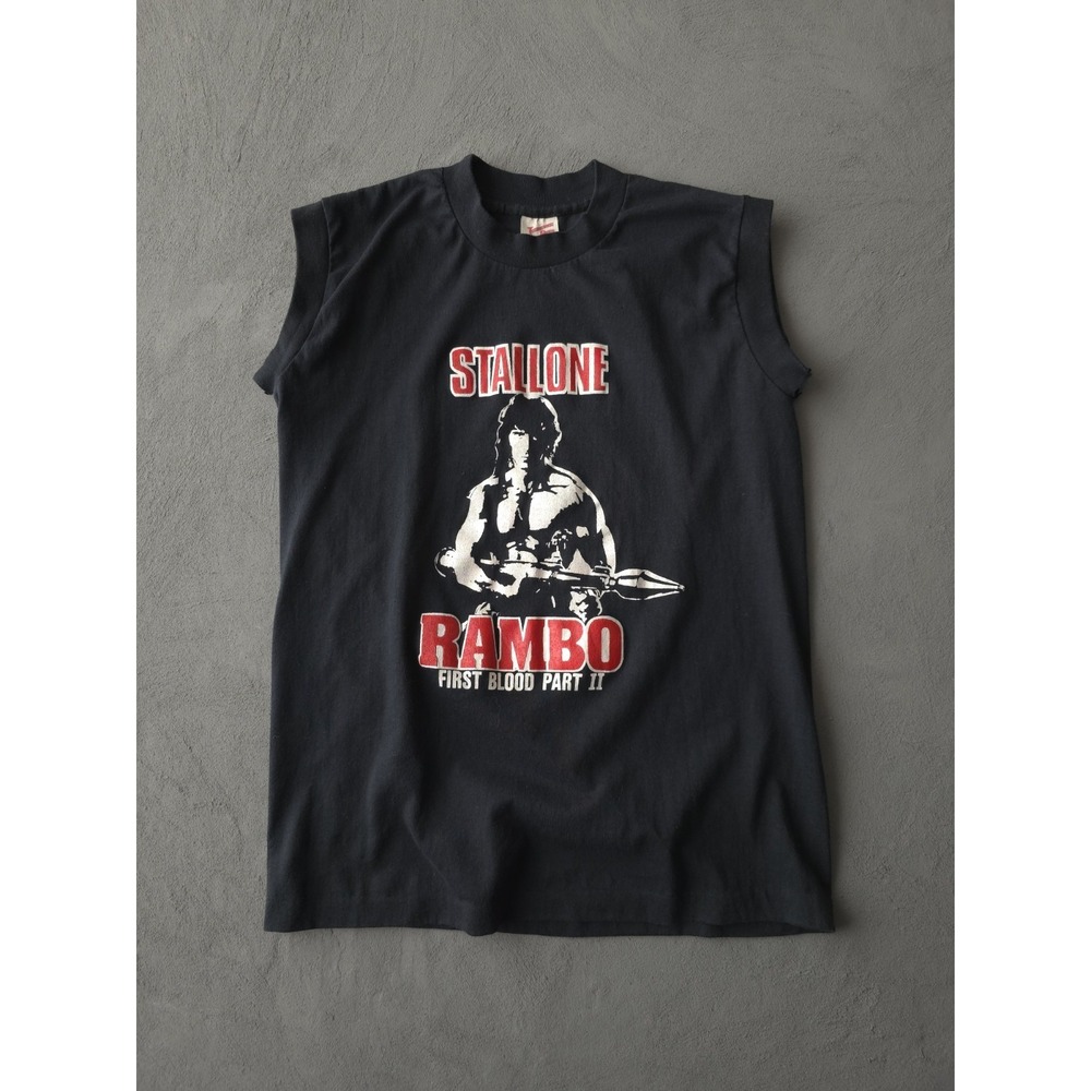 Vintage 1980s Rambo First Blood Part II Black Sleeveless T-shirt Stallone M